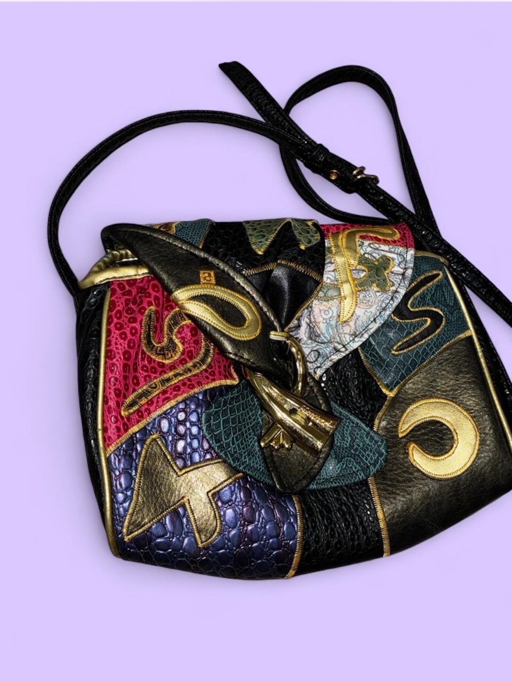 Multicolor Patchwork Leather Crossbody Bag - Gold Accent
